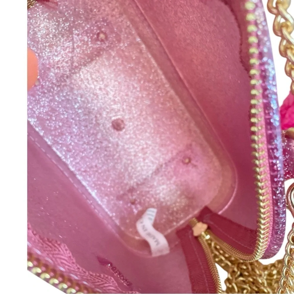 Pink Glitter Jelly Crossbody with 24” Drop Detachable Gold Chain or Handbag NWOT